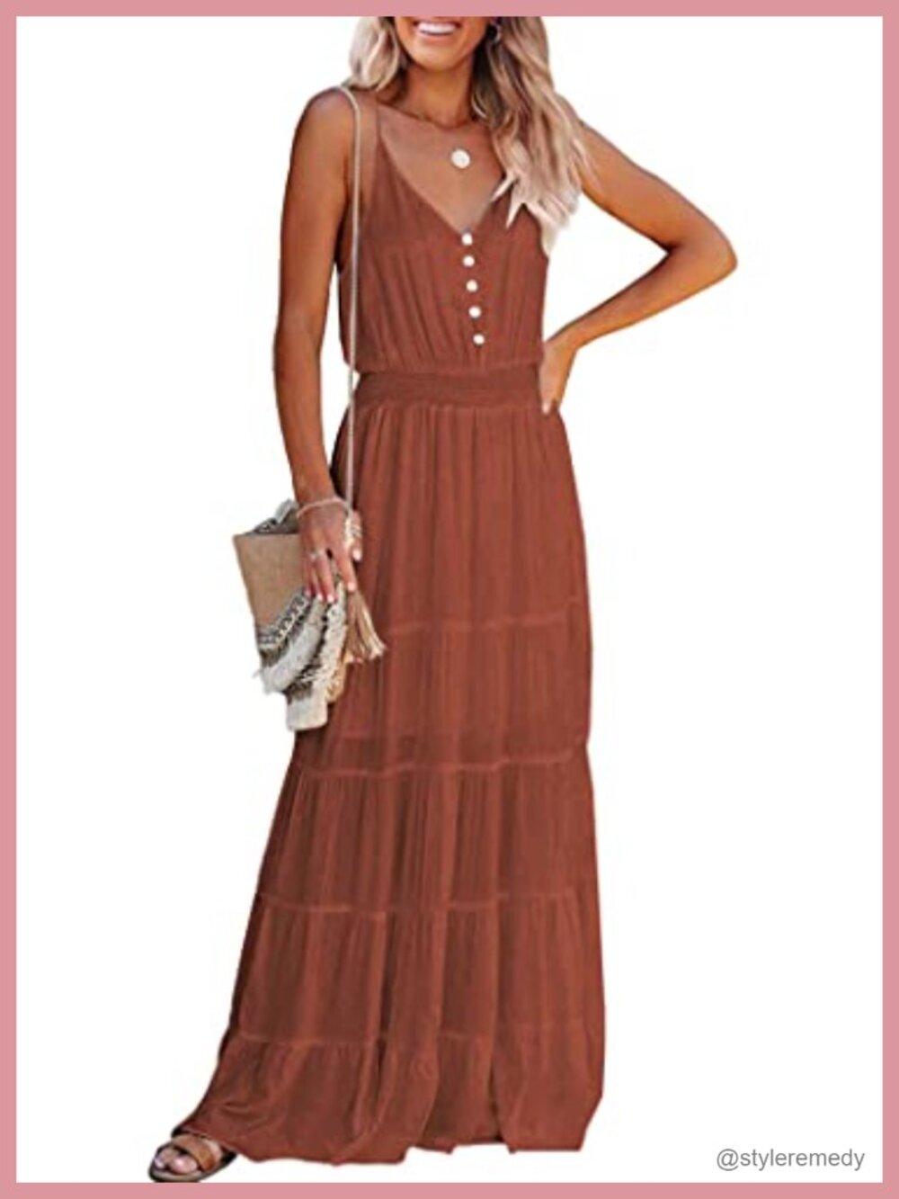 Spaghetti Strap V-Neck Tiered Maxi Dress Sleeveless A-Line Summer Sundress